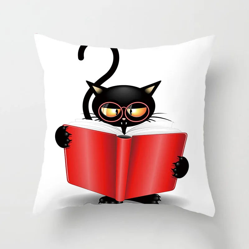 Intellectual Cat Reading Plush Pillow Case
