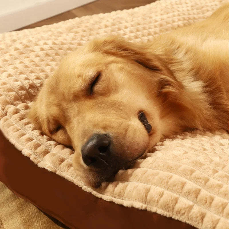 Waffle-Knit Flannel Rectangular Plush Dog Mattress