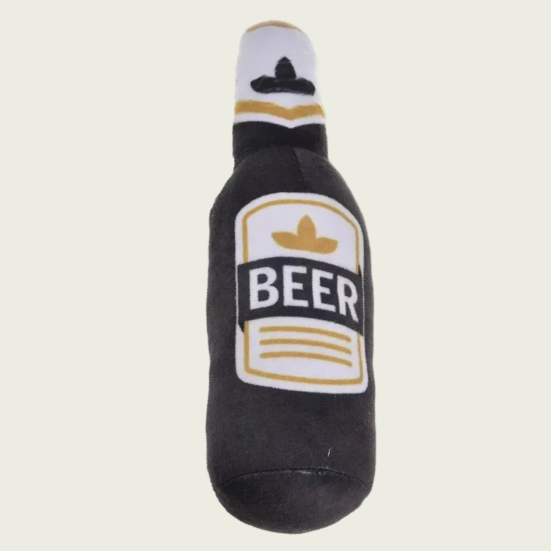 Stout Beer Bottle Dog Squeaker Toy Plush