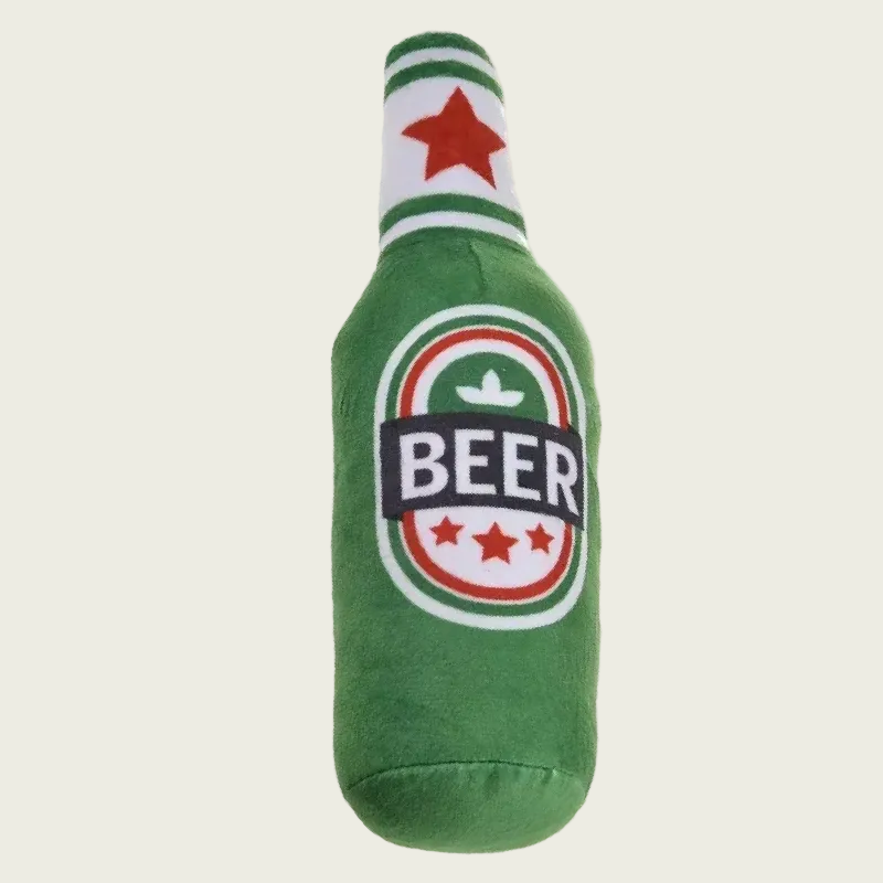Pale Lager Beer Bottle Dog Squeaker Toy Plush