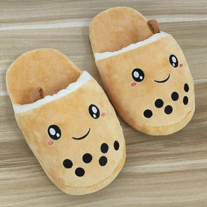 Brown Sugar Boba Bubble Tea Plushie Slippers