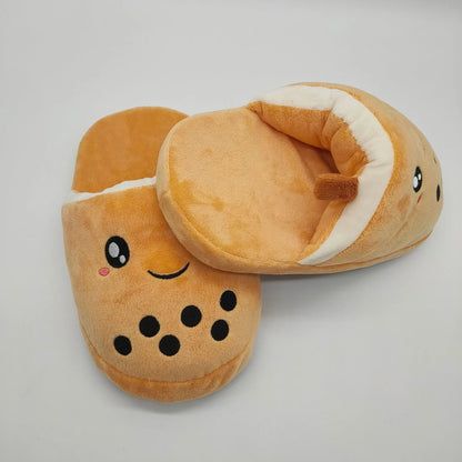 Brown Sugar Boba Bubble Tea Plushie Slippers