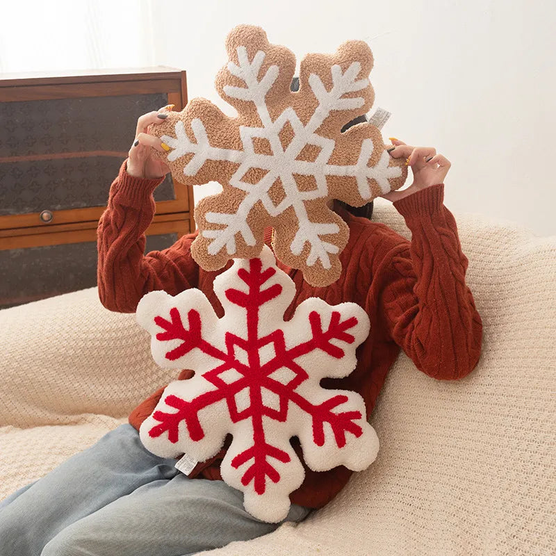Red Snowflake Plush Pillow