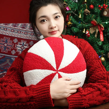 Peppermint Round Candy Plush Pillow
