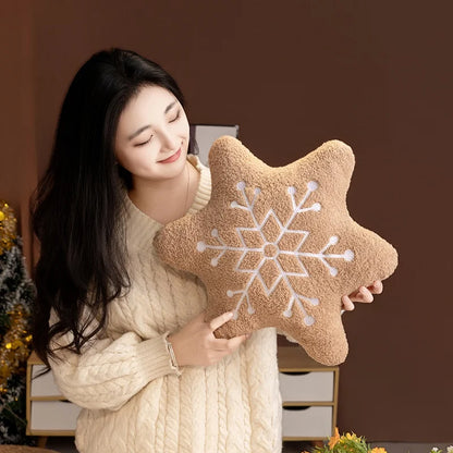 Snowflake Chestnut Brown Plush Pillow