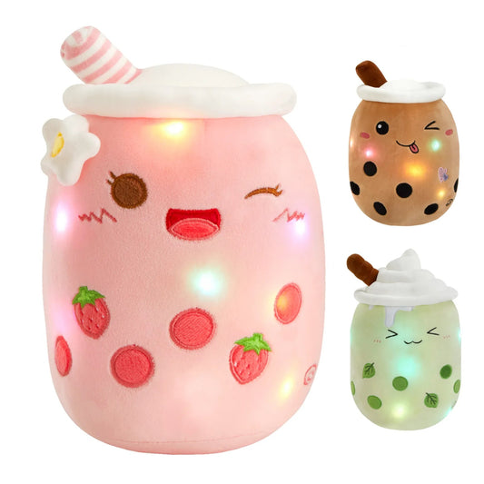 LED Bubble Tea Boba Plushie with Colorful Glowing Lights