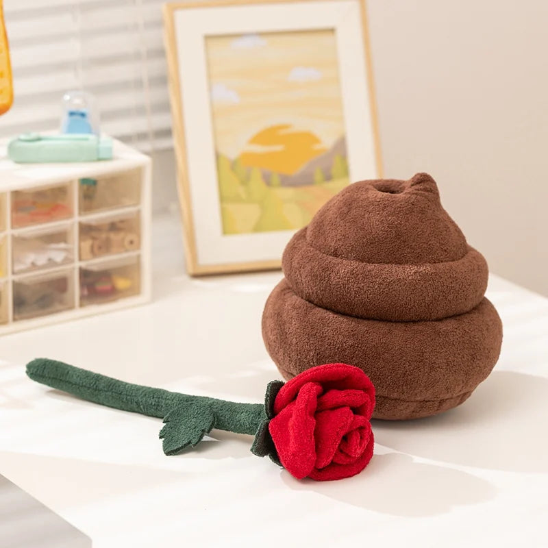 Single Red Rose Plush in Brown Vase