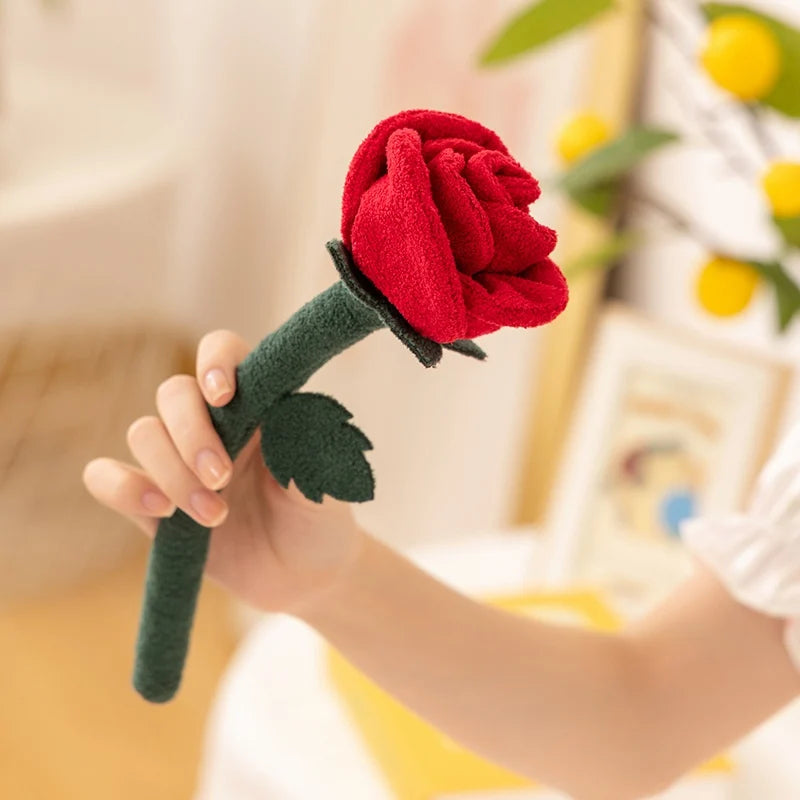Single Red Rose Plush in Brown Vase