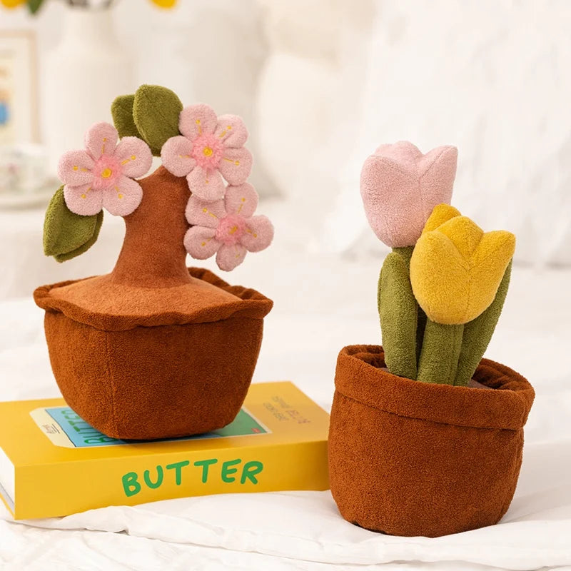 Mini Pink Peach Blossom Plush Tree in Pot