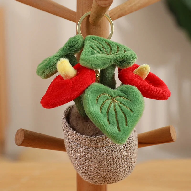 Anthurium Plant Potted Plush Keychain