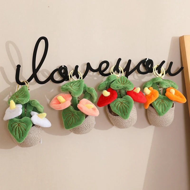 Anthurium Plant Potted Plush Keychain