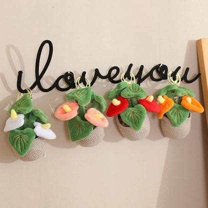 Anthurium Plant Potted Plush Keychain