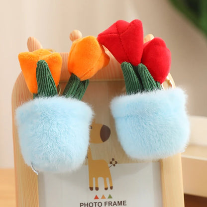 Tulip Plant in Fuzzy Blue Pot Keychain