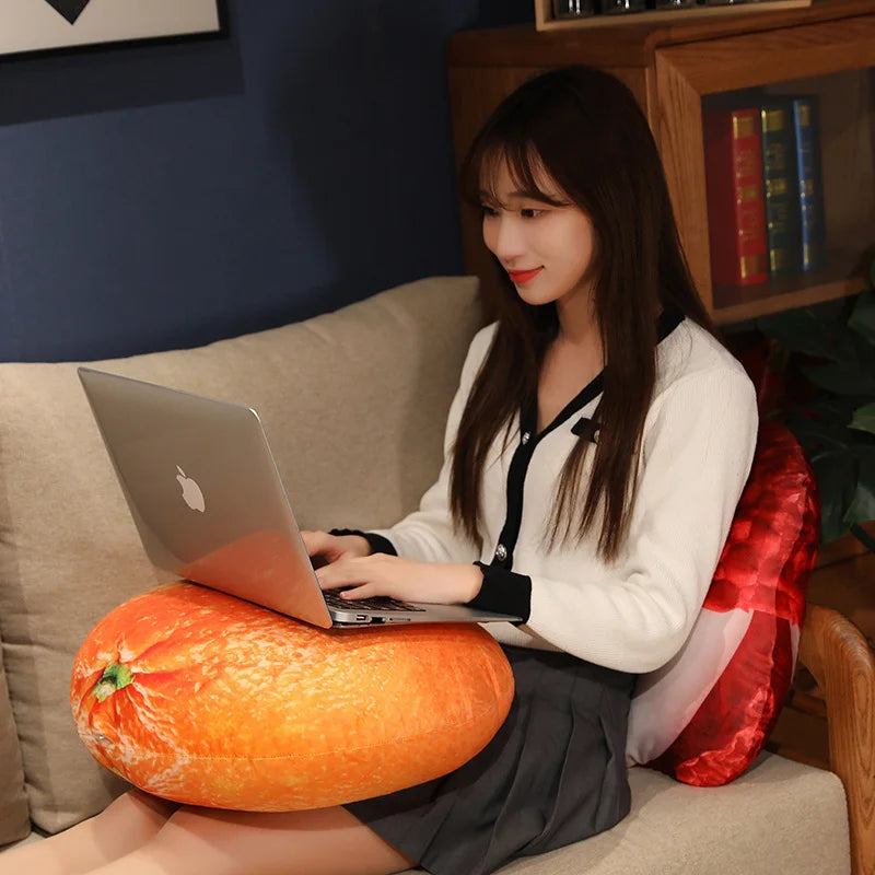 Orange Printed Fruit Plush Cushion
