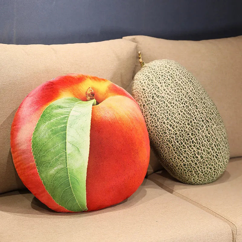 Nectarine Printed Fruit Plush Cushion