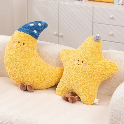 Smiling Moon with Blue Star Hat Plushie
