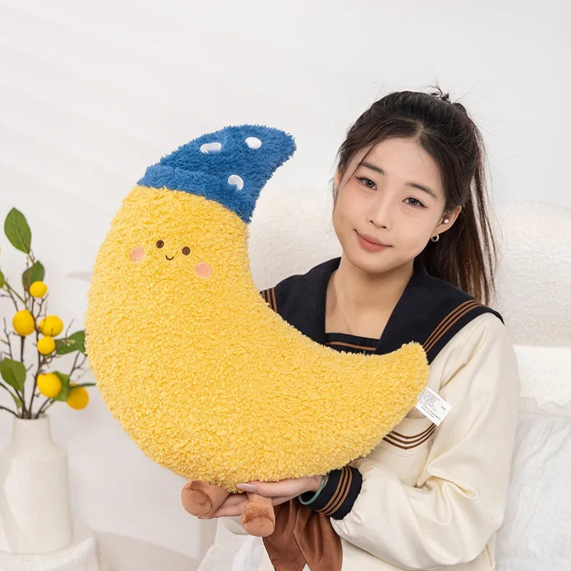 Smiling Moon with Blue Star Hat Plushie