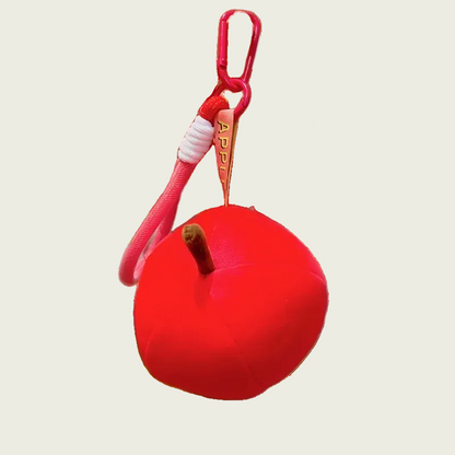 Red Apple Plush Keychain with Carabiner & Wristlet