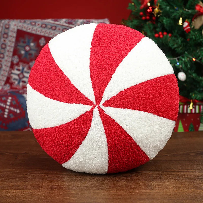 Peppermint Round Candy Plush Pillow