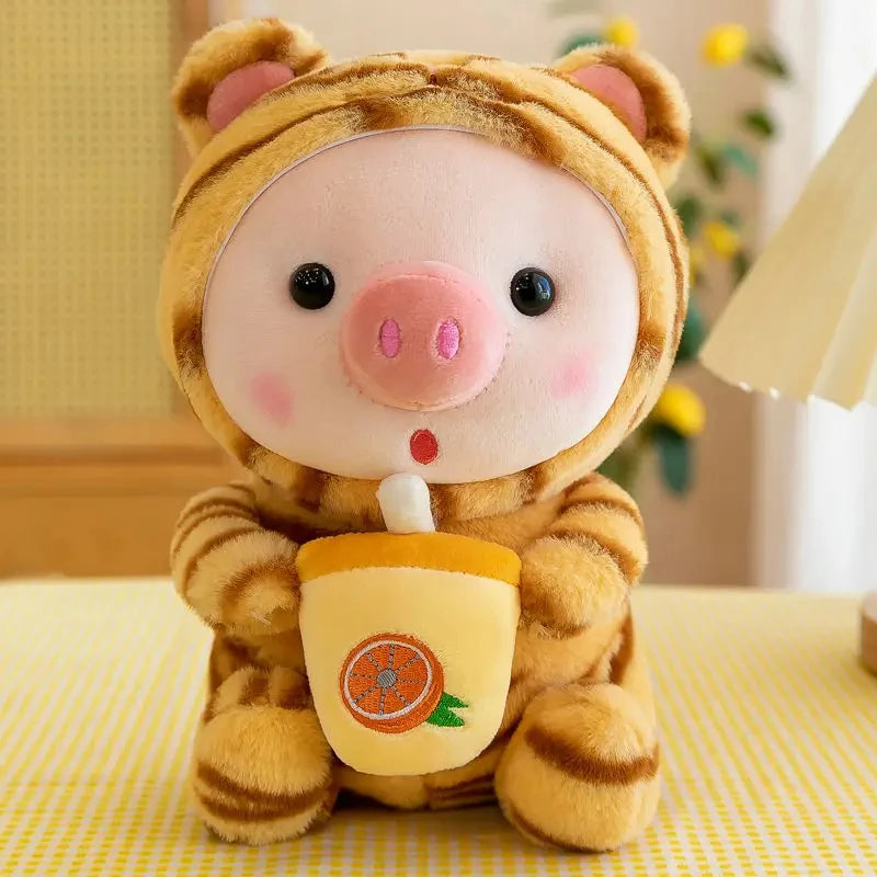 Baby Pig in Costume with Bubble Boba Tea 9.2" Plushie