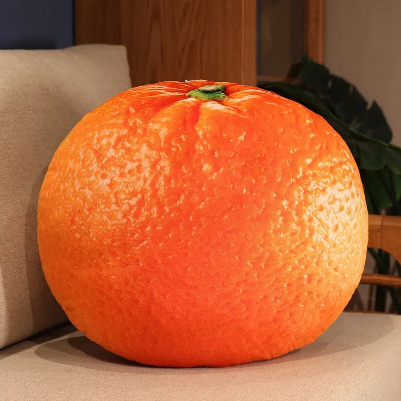 Orange Printed Fruit Plush Cushion