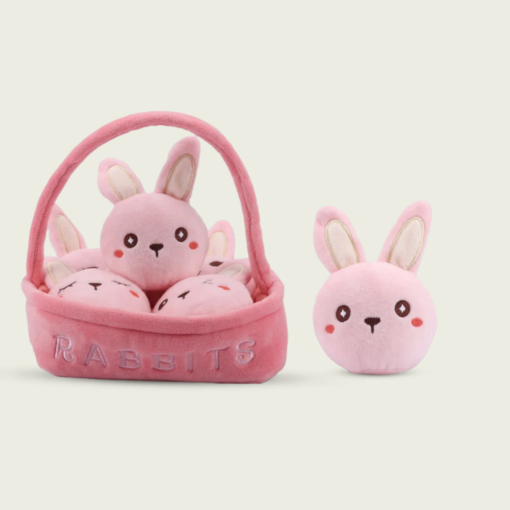 Basket of Rabbit Plushies