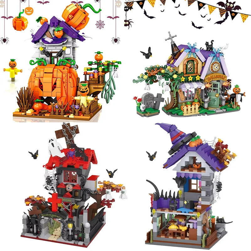 Pumpkin Halloween House Building Blocks Set