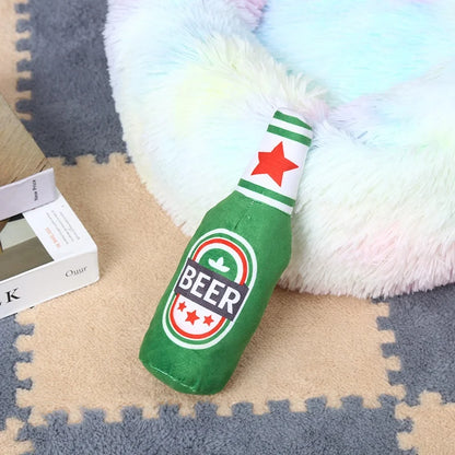 Pale Lager Beer Bottle Dog Squeaker Toy Plush