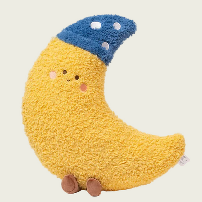 Smiling Moon with Blue Star Hat Plushie