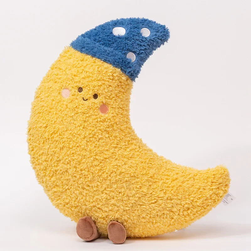 Smiling Moon with Blue Star Hat Plushie