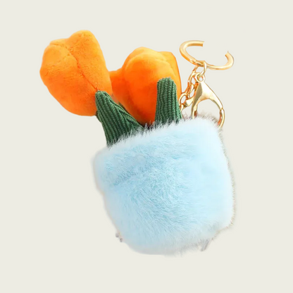 Tulip Plant in Fuzzy Blue Pot Keychain
