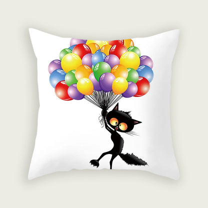Cat Drifting Away with Colorful Balloons Plush Pillow Case