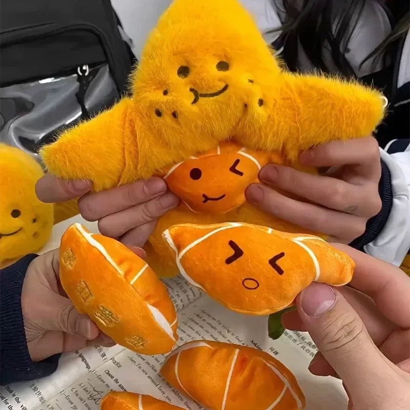 Peelable Orange Plushie with Five Orange Emoji Segments Inside