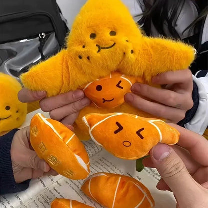 Peelable Orange Plushie with Five Orange Emoji Segments Inside