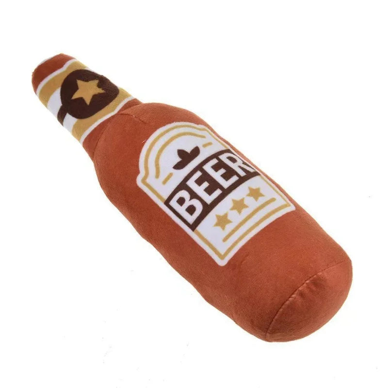 Brown Ale Beer Bottle Dog Squeaker Toy Plush