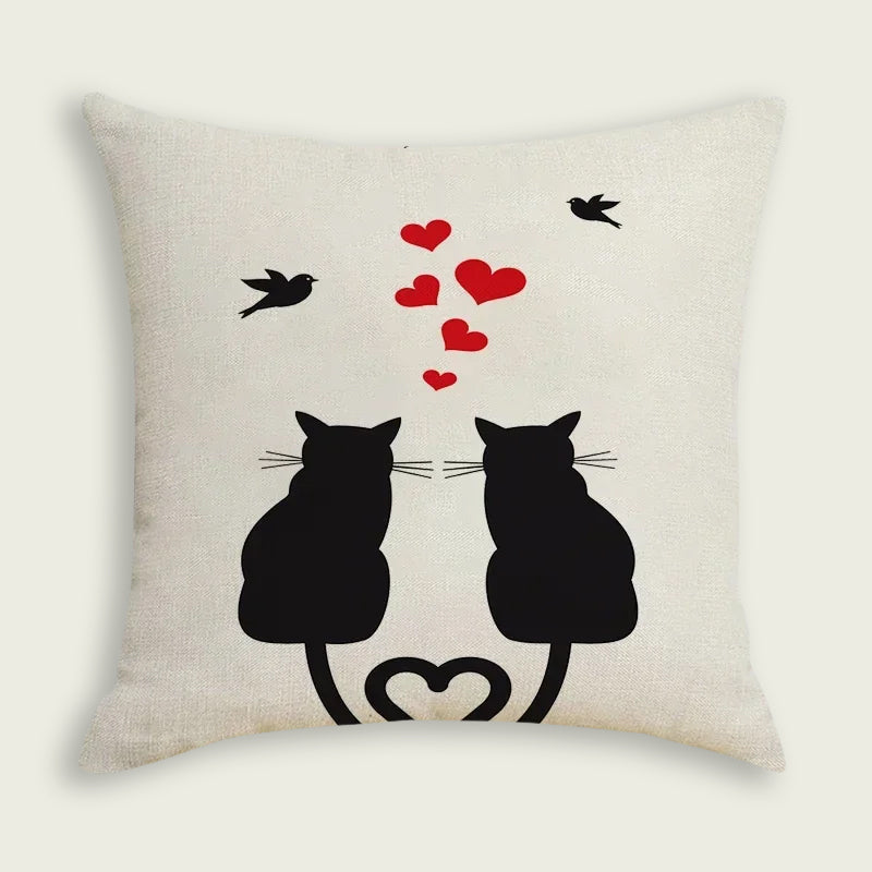 2 Cats Fall in Love Hunting Plush Pillow Case