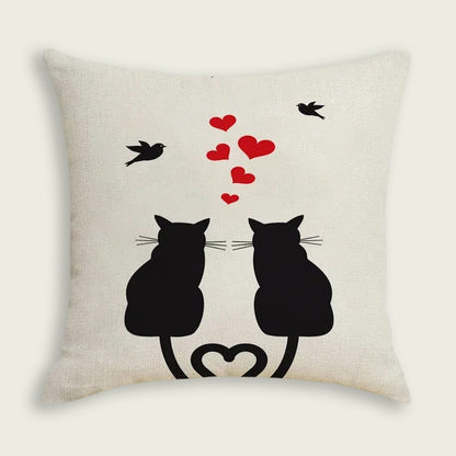 2 Cats Fall in Love Hunting Plush Pillow Case