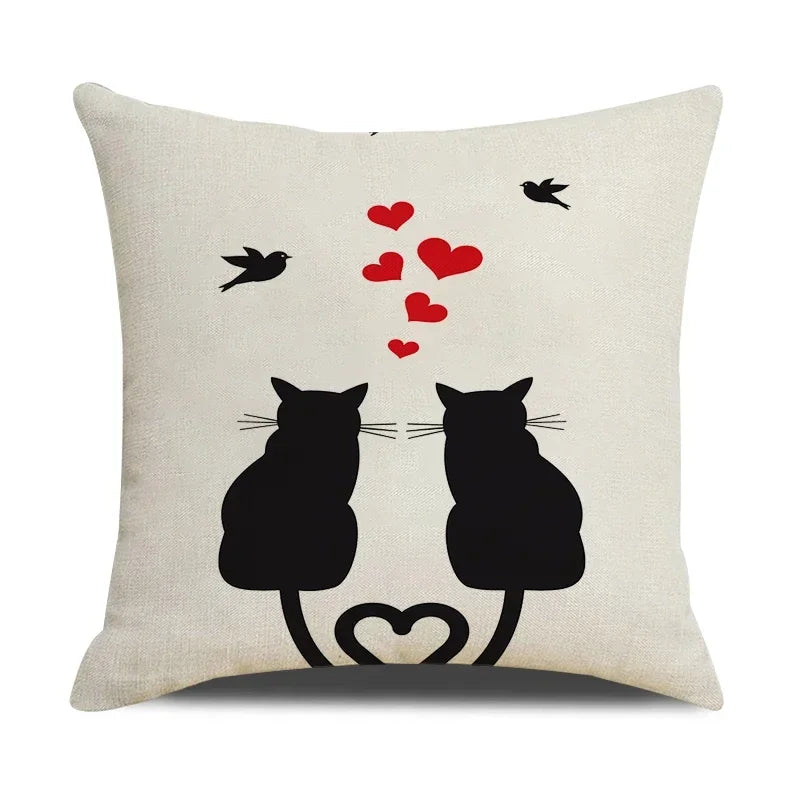 2 Cats Fall in Love Hunting Plush Pillow Case