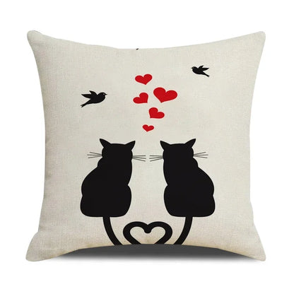 2 Cats Fall in Love Hunting Plush Pillow Case