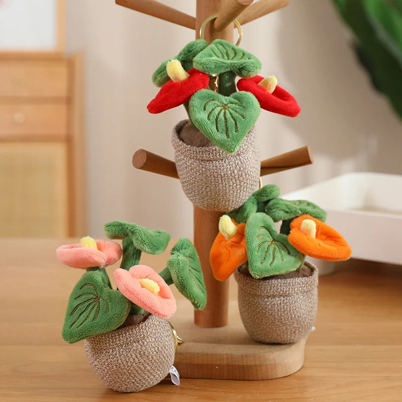 Anthurium Plant Potted Plush Keychain