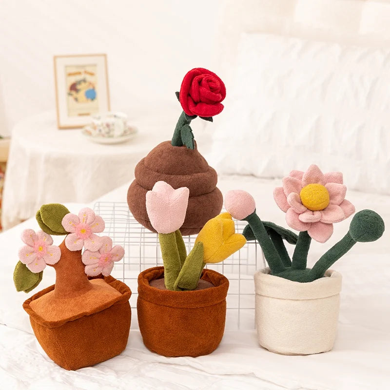 Mini Pink Peach Blossom Plush Tree in Pot