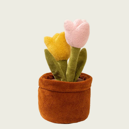Yellow & Pink Tulip Plush Plant in Pot