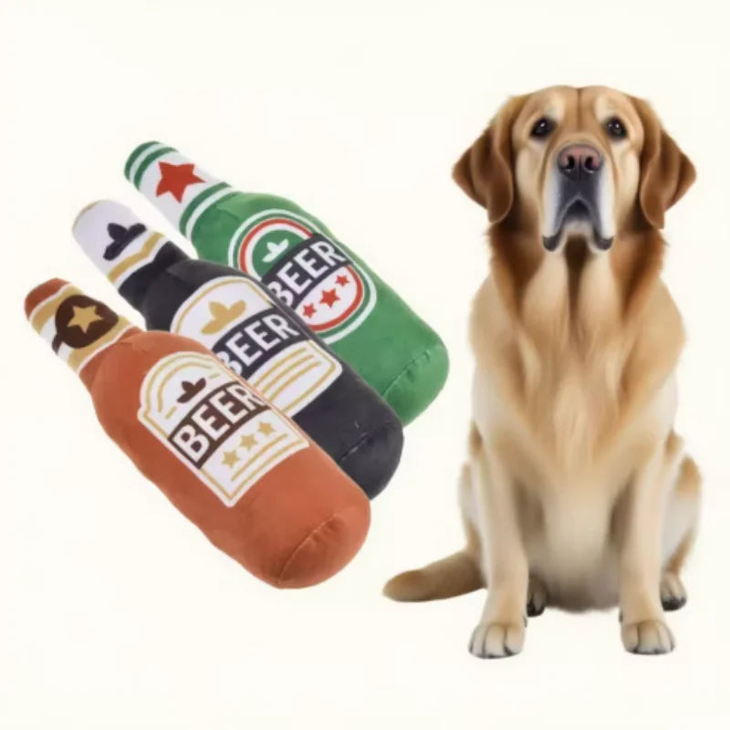 Pale Lager Beer Bottle Dog Squeaker Toy Plush
