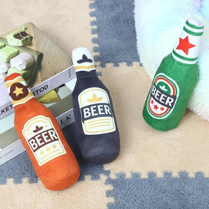 Pale Lager Beer Bottle Dog Squeaker Toy Plush