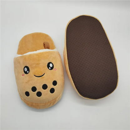 Brown Sugar Boba Bubble Tea Plushie Slippers