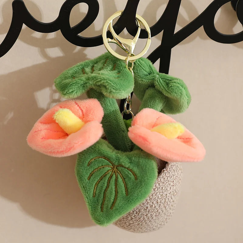 Anthurium Plant Potted Plush Keychain