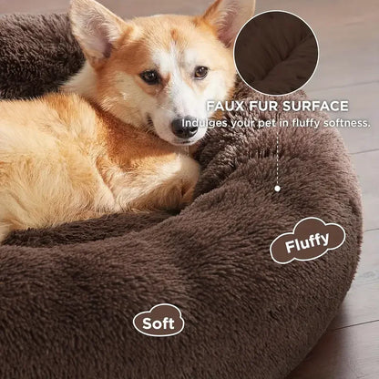 Round Fluffy Plush Dog Bed