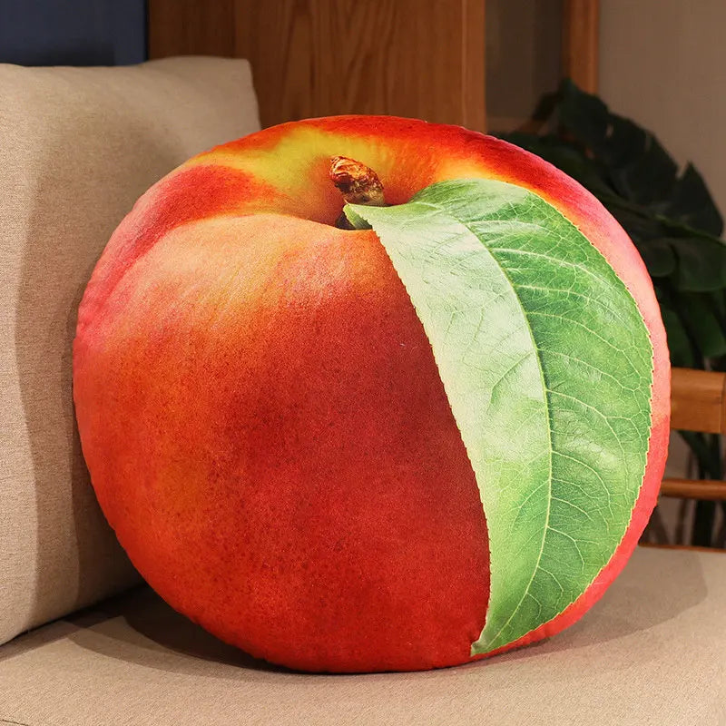 Nectarine Printed Fruit Plush Cushion