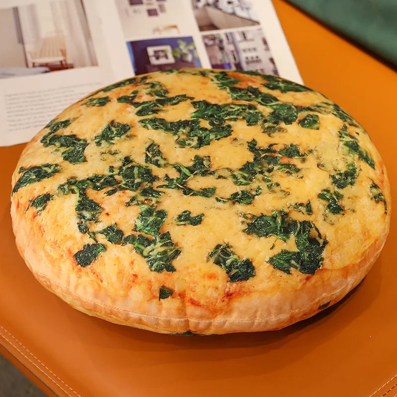 White Spinach Pizza Plush Cushion
