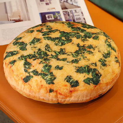 White Spinach Pizza Plush Cushion
